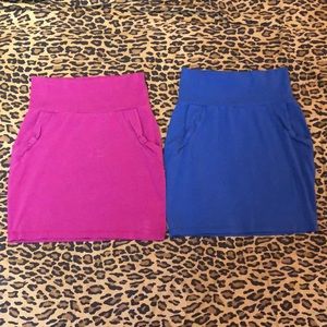 Pink and blue short skirts